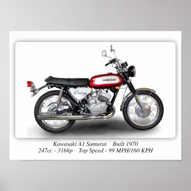 Kawasaki A1 Samurai Motorcykel A3 Poster (Framsidan)