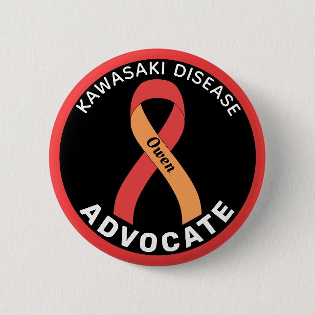 Kawasaki Disease Advocate Ribbon Black Button Knapp (Framsida)