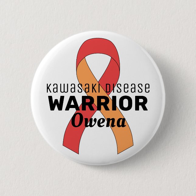 Kawasaki Disease Warrior Ribbon White Button Knapp (Framsida)