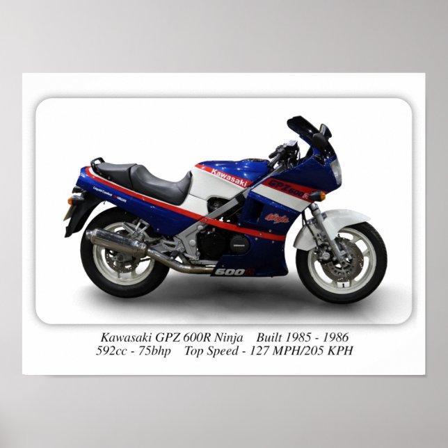 Kawasaki GPZ 600R Ninja-motorcykel - A3 Storlek ut Poster (Framsidan)