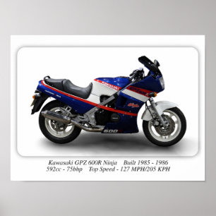 Kawasaki GPZ 600R Ninja Motorcykel - A3 Storlekare Poster