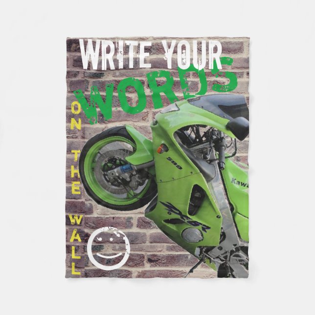 Kawasaki Grön Motorcykel Graffiti Väggfilt Fleecefilt (Framsidan)