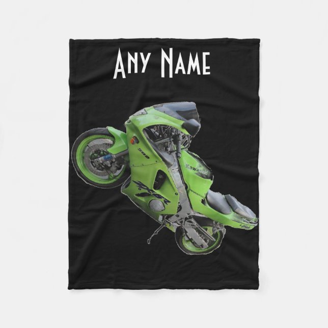 Kawasaki grönt rusar motorcykelfilten fleecefilt (Framsidan)