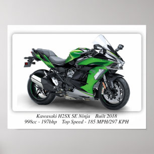 Kawasaki H2SX SE Ninja Motorcykel - A3 Poster