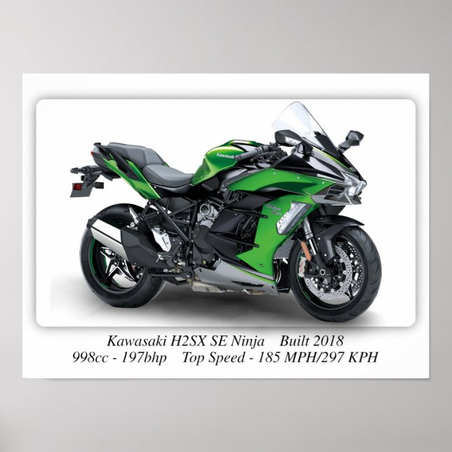 Kawasaki H2SX SE Ninja Motorcykel - A3 Poster (Framsidan)