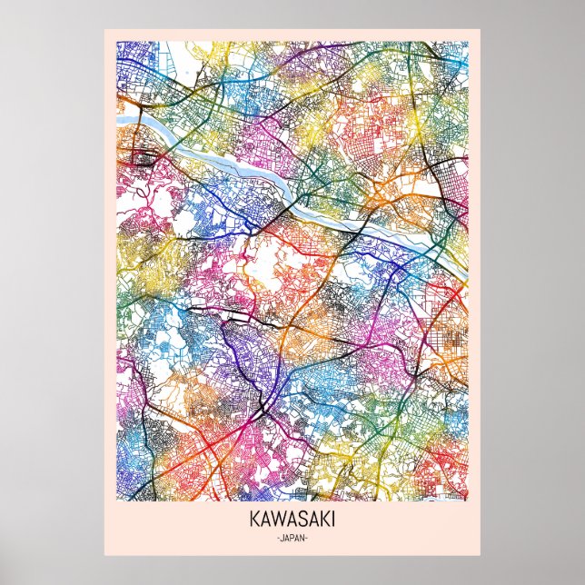 Kawasaki Japan City Karta Poster (Framsidan)