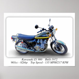 Kawasaki Z1 900 Motorcykel - A3 Storlekare Poster