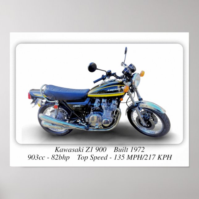 Kawasaki Z1 900 Motorcykel - Poster för Storlek ut (Framsidan)