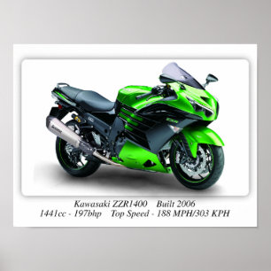 Kawasaki ZZZR1400 Motorcykel - A3 Poster