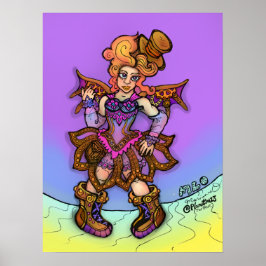 Kaxig Steampunkdam med toppmössa och vingar Konst Poster