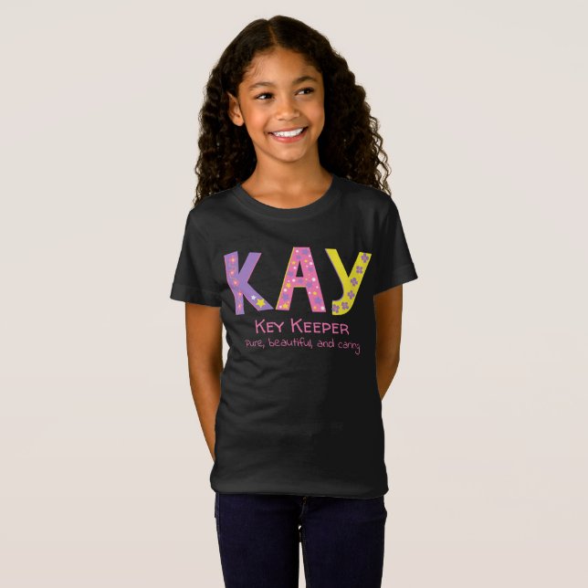 Kay namn betyder rosa lila gult Blomstjärnor T Shirt (Hel framsida)