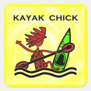 Kayak Chick Design & Sak Fyrkantigt Klistermärke