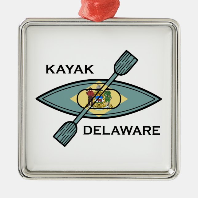 Kayak Delaware Flagga Julgransprydnad Metall (Framsidan)