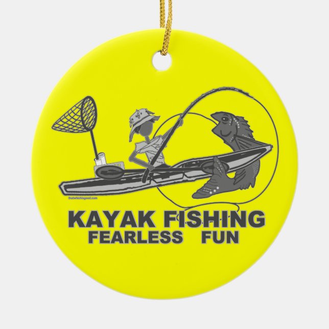 Kayak Fishing Black & White Stollig Julgransprydnad Keramik (Framsidan)