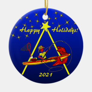 Kayak Fishing Glad helg Keramic Ornament