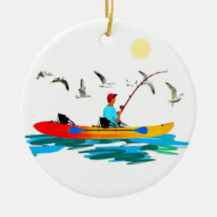 Kayak Fishing Julgransprydnad Keramik