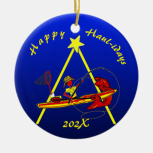 Kayak Fishing Lycklig Haul-Days! Keramisk prydnads Julgransprydnad Keramik