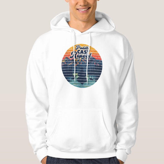 Kayak Fishing Paddle Retro Sunset Hoodie (Framsida)