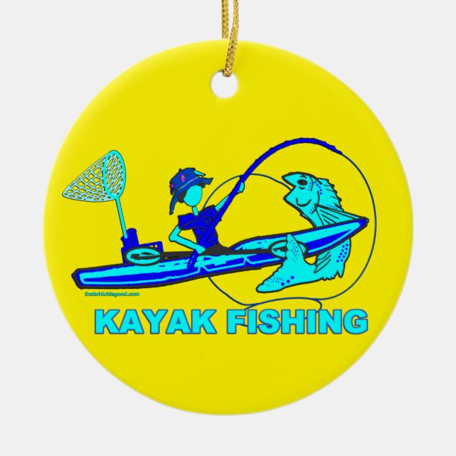 Kayak Fishing Royal Blue Aqua Julgransprydnad Keramik (Framsidan)
