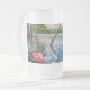 Kayak Flytande Bord Sten Sjö Frostat Ölglas