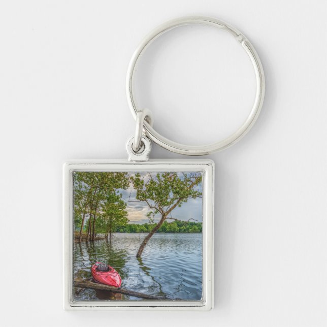 Kayak Flytande Bord Sten Sjö Fyrkantig Silverfärgad Nyckelring (Framsidan)
