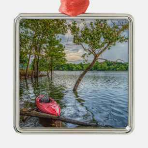 Kayak Flytande Bord Sten Sjö Julgransprydnad Metall