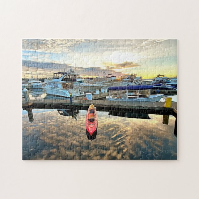 Kayak Flyter över moln och solnedgång Pussel (Horisontell)