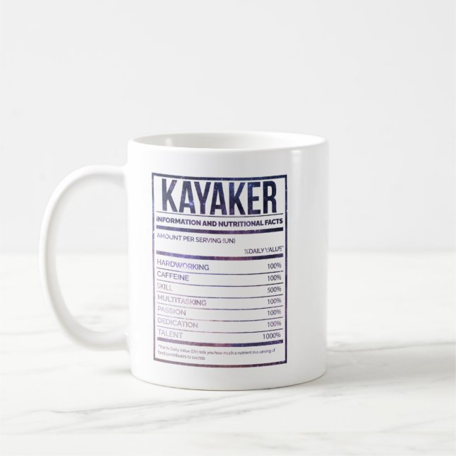 Kayak Funny Kayaking Nutrition Label Kaffemugg (Vänster)
