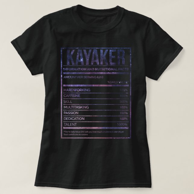 Kayak Funny Kayaking Nutrition Label T Shirt (Design framsida)