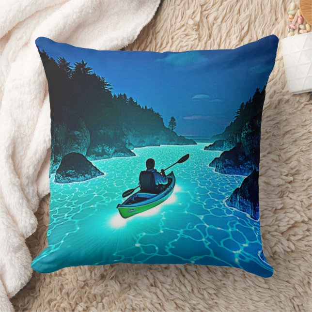 Kayak i Glowing Vatten Design Kudde (Filt)