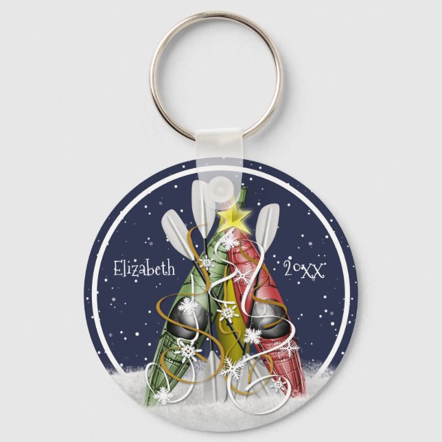 Kayak Julgran kayaking paddling anpassningsbar Nyckelring (Framsida)