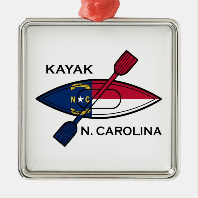 Kayak North Carolina Flagga Julgransprydnad Metall (Framsidan)