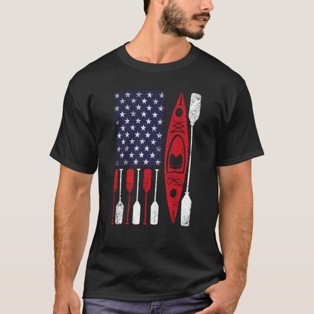 Kayak och paddle US American Flagga Canoe USA Kaya T Shirt (Framsida)