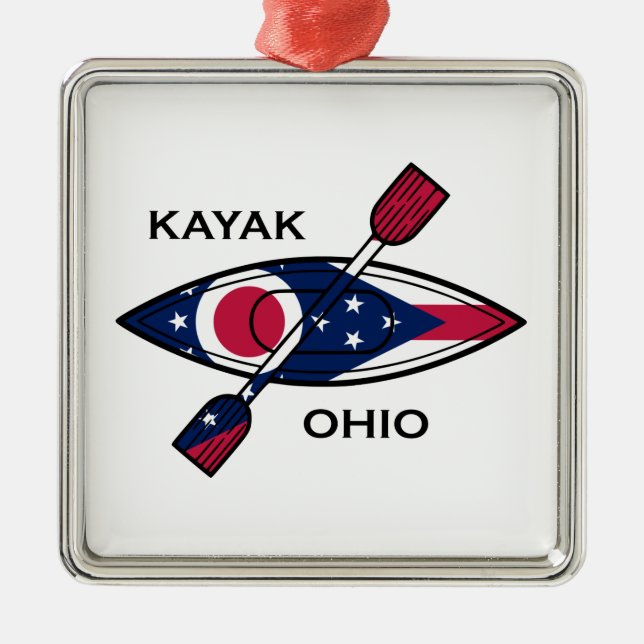 Kayak Ohio Flagga Julgransprydnad Metall (Framsidan)