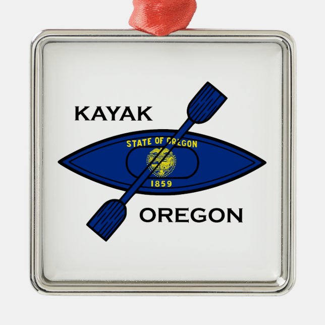 Kayak Oregon Flagga Julgransprydnad Metall (Framsidan)