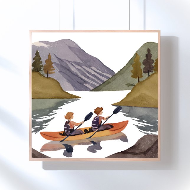 Kayak Ride på Sjö | Vattenfärg i bergsområden Poster (Skapare uppladdad)