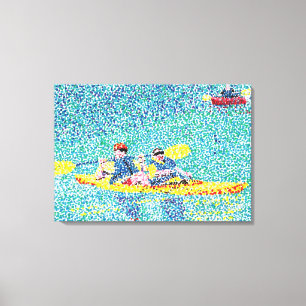 Kayak River Scene i Pointillism, Wrapped Canvas