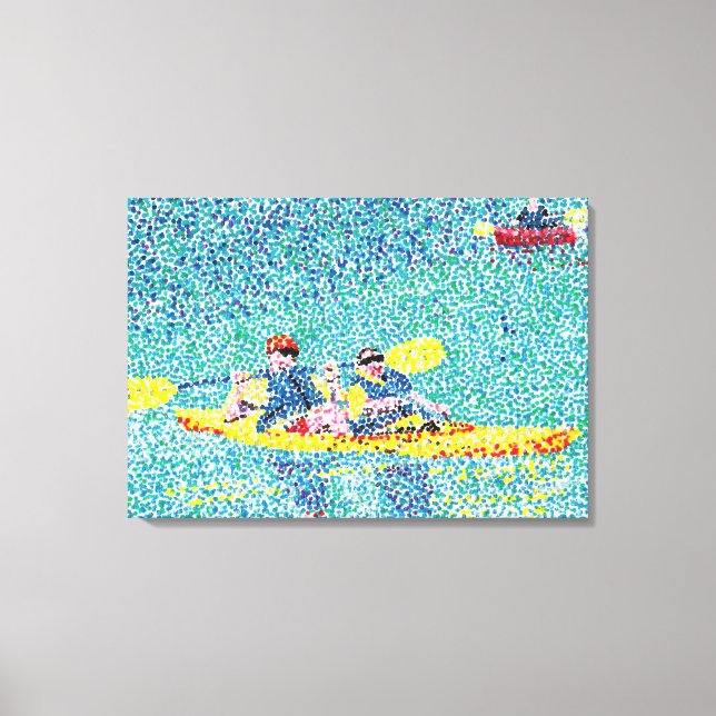 Kayak River Scene i Pointillism, Wrapped Canvas (Framsida)