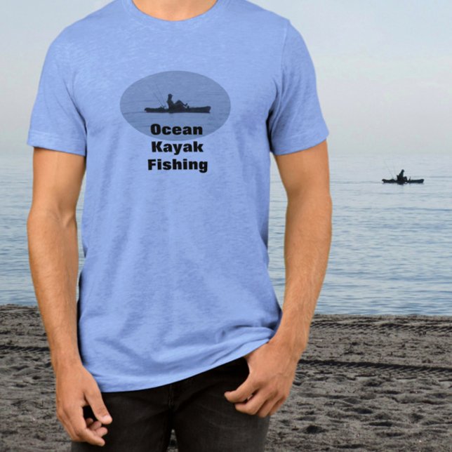 Kayak Silhouette Ocean Kayaking Fishing T Shirt (Ideal t-shirt for a kayak fisherman. Customize the text for ocean of lake fishing.)