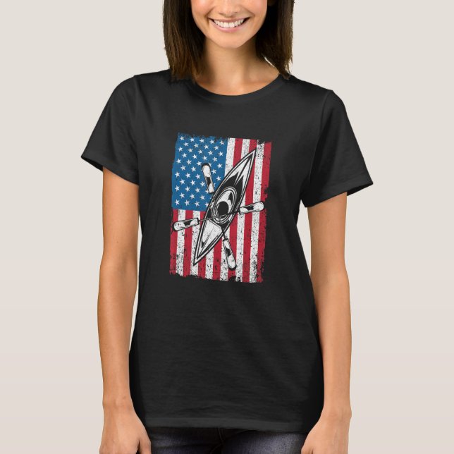 Kayak USA Flag Funny American Canoe Kayaking Patri T Shirt (Framsida)