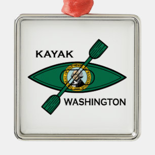 Kayak Washington Statlig flagga Julgransprydnad Metall