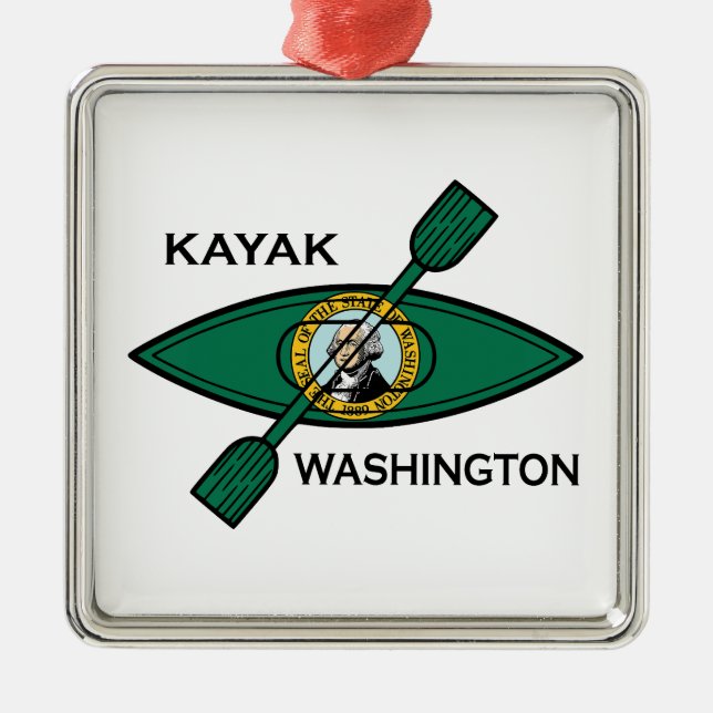 Kayak Washington Statlig flagga Julgransprydnad Metall (Framsidan)