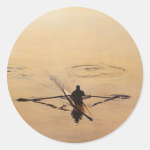 Kayaker Boat Watercolor Runt Klistermärke