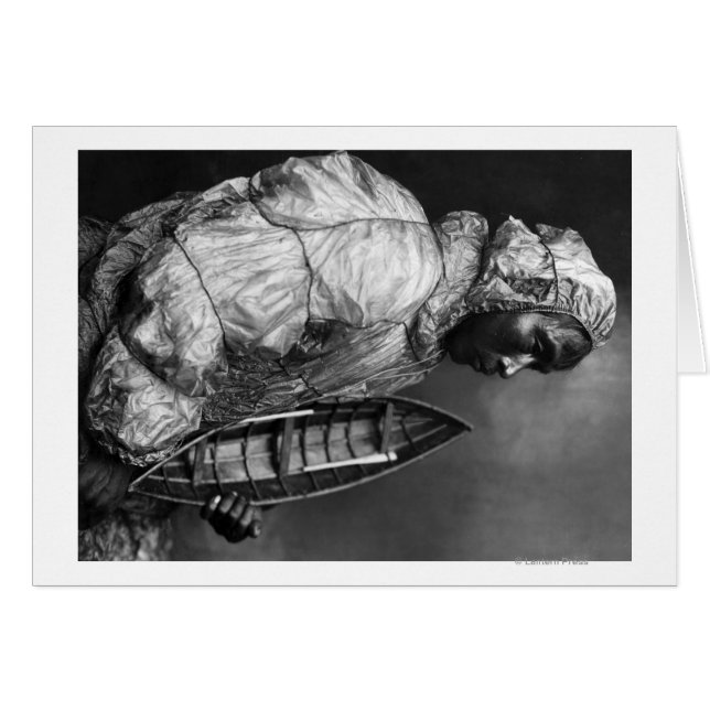 Kayaker med vatten-säker jacka och leksak-båt hälsningskort (Framsidan Horizontal)