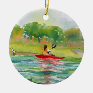Kayaker på vattenprydnad julgransprydnad keramik