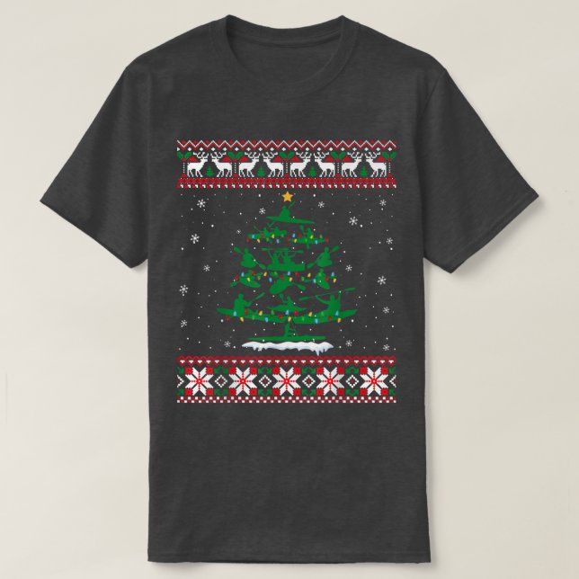 Kayaking  For Men Women Kayak Christmas Tree Ugly  T Shirt (Design framsida)