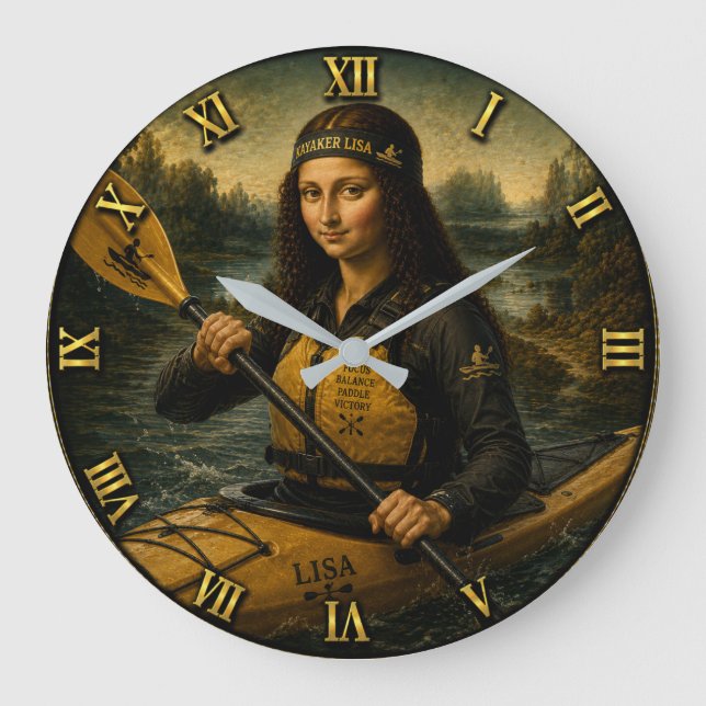 Kayaking Funny Mona Lisa Kayaker Gift  Stor Klocka (Framsida)