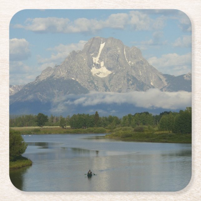 Kayaking in Grand Teton nationalpark Underlägg Papper Kvadrat (Framsidan)