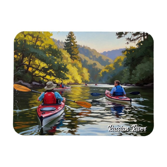 Kayaking in Russian River California Travel Magnet (Horisontell)