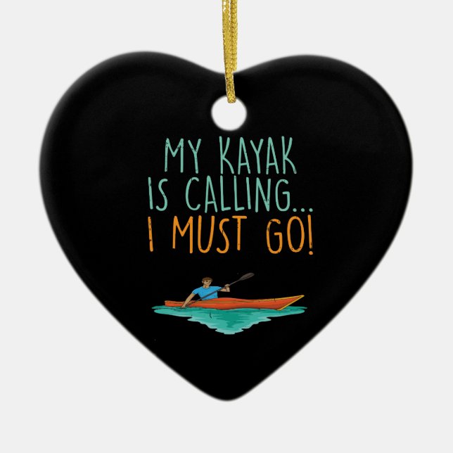 Kayaking Kayak Gift Julgransprydnad Keramik (Framsidan)